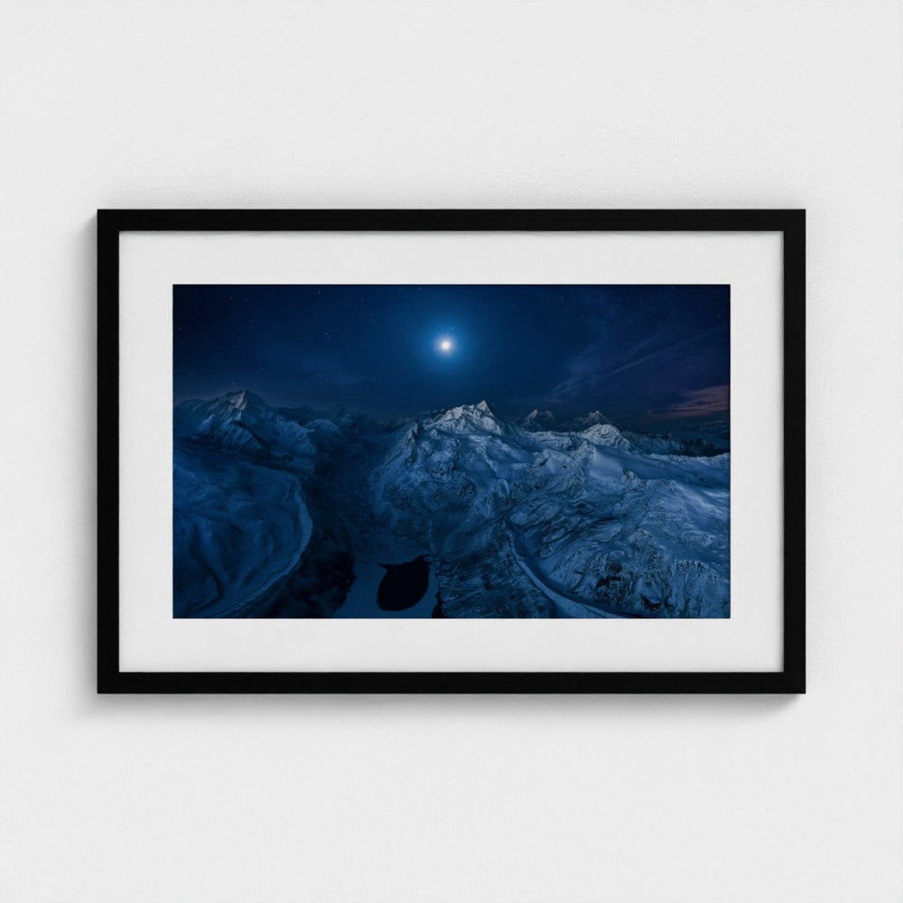 Moon over the Snowfield | Premium Framed Mountain Wall Art