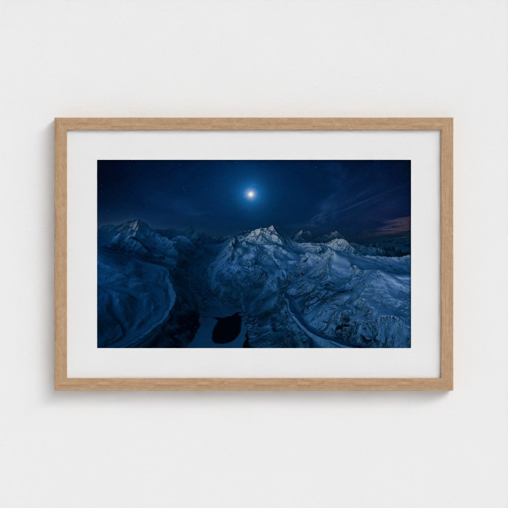 Moon over the Snowfield | Premium Framed Mountain Wall Art