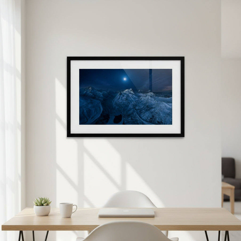 Moon over the Snowfield | Premium Framed Mountain Wall Art