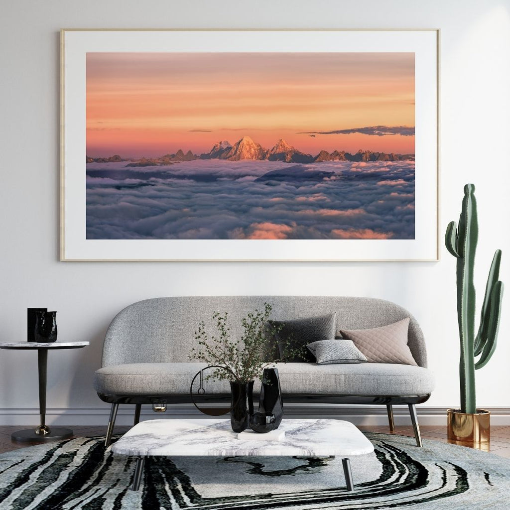 Golden Horizon Above the Clouds | Premium Framed Mountain Wall Art