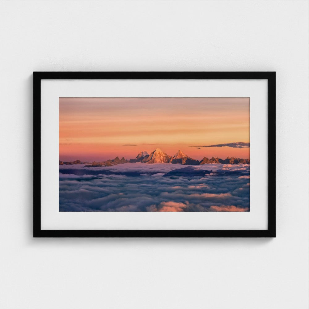Golden Horizon Above the Clouds | Premium Framed Mountain Wall Art