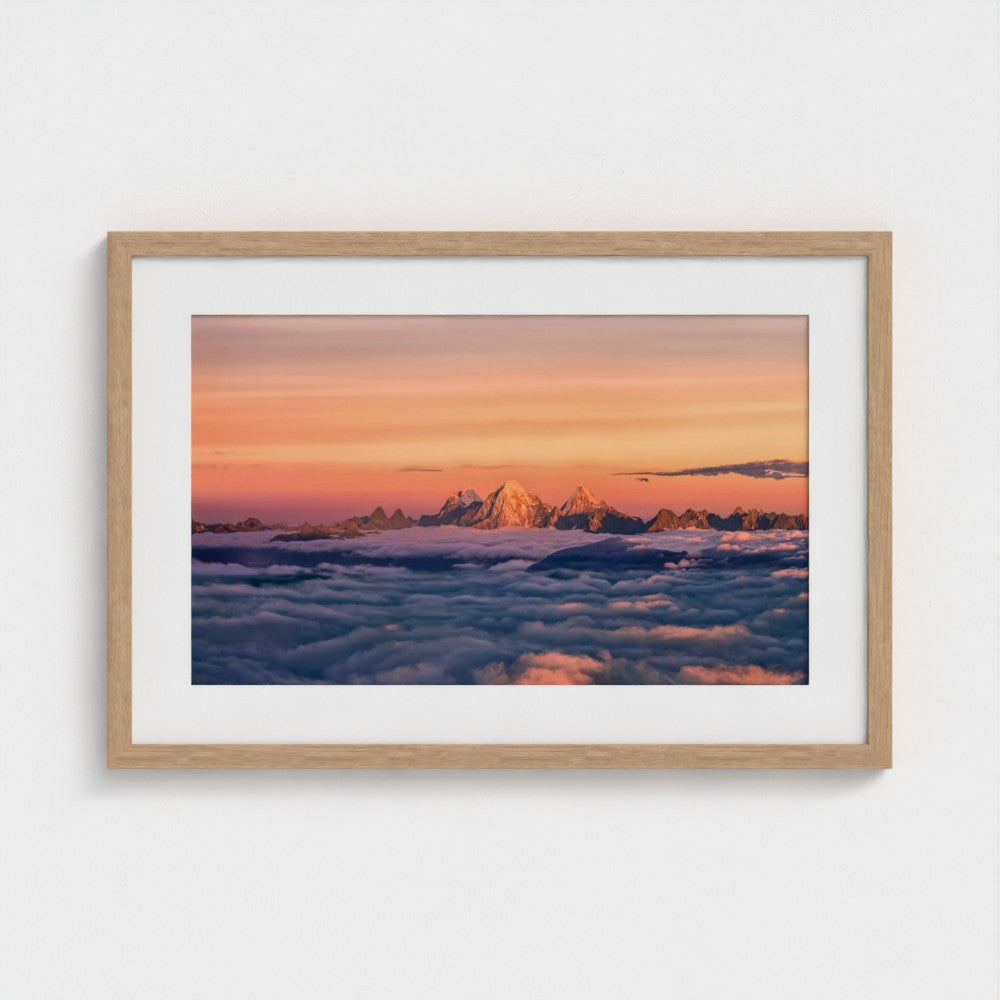 Golden Horizon Above the Clouds | Premium Framed Mountain Wall Art