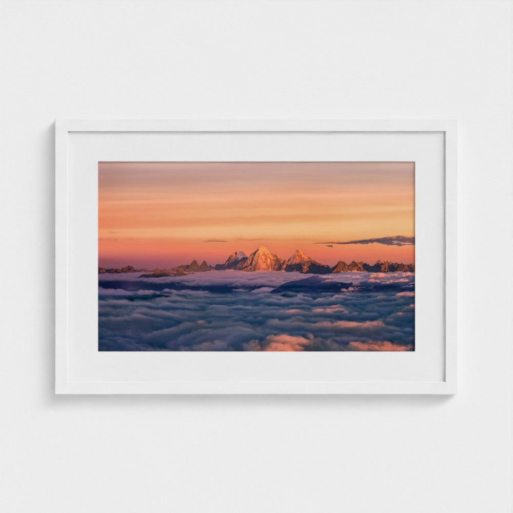 Golden Horizon Above the Clouds | Premium Framed Mountain Wall Art