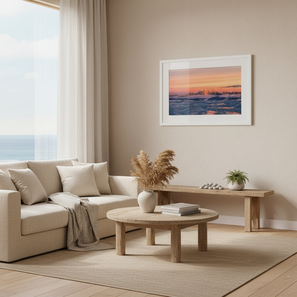 Golden Horizon Above the Clouds | Premium Framed Mountain Wall Art